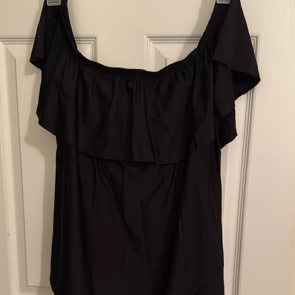 Black Ruffle off the shoulder swim top - Picture 3 of 5